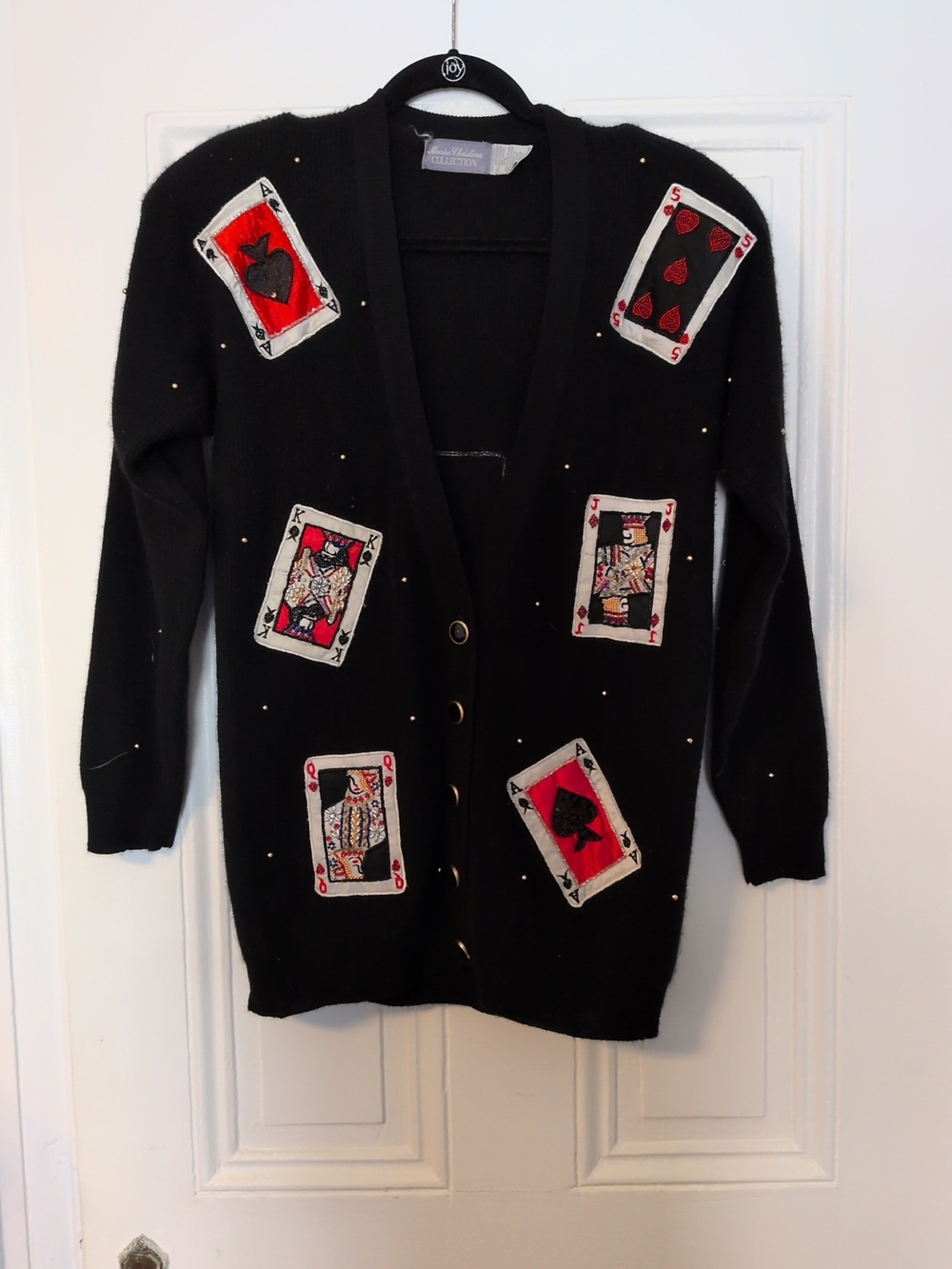 Oversized Black Card-Embellished Button-Front Women's Sweater
